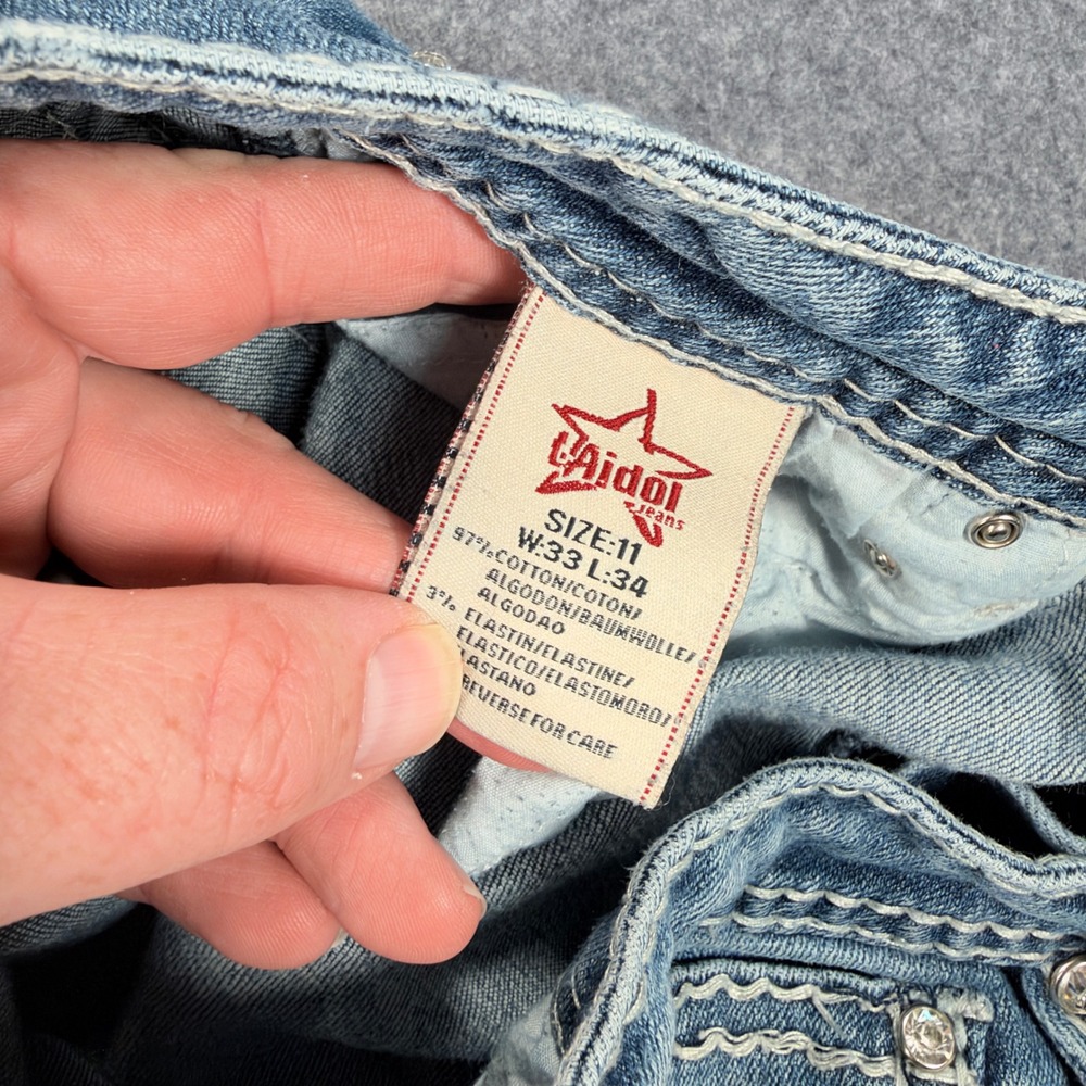 LA Idol USA Womens Bootcut Jeans Size 11 Medium Wash Rhinestone Embellished Y2K - Picture 4 of 14